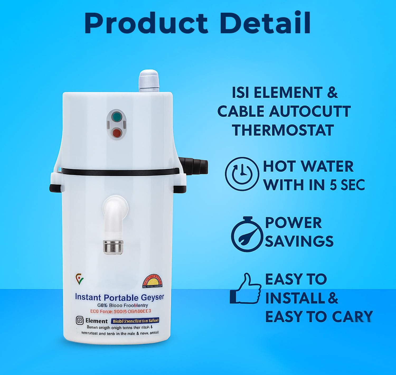 Instant Mini Water Heater (Geyser) – | Portable Electric Geyser  | Shockproof Fast Heating Mini Hot Water Device | Energy Efficient