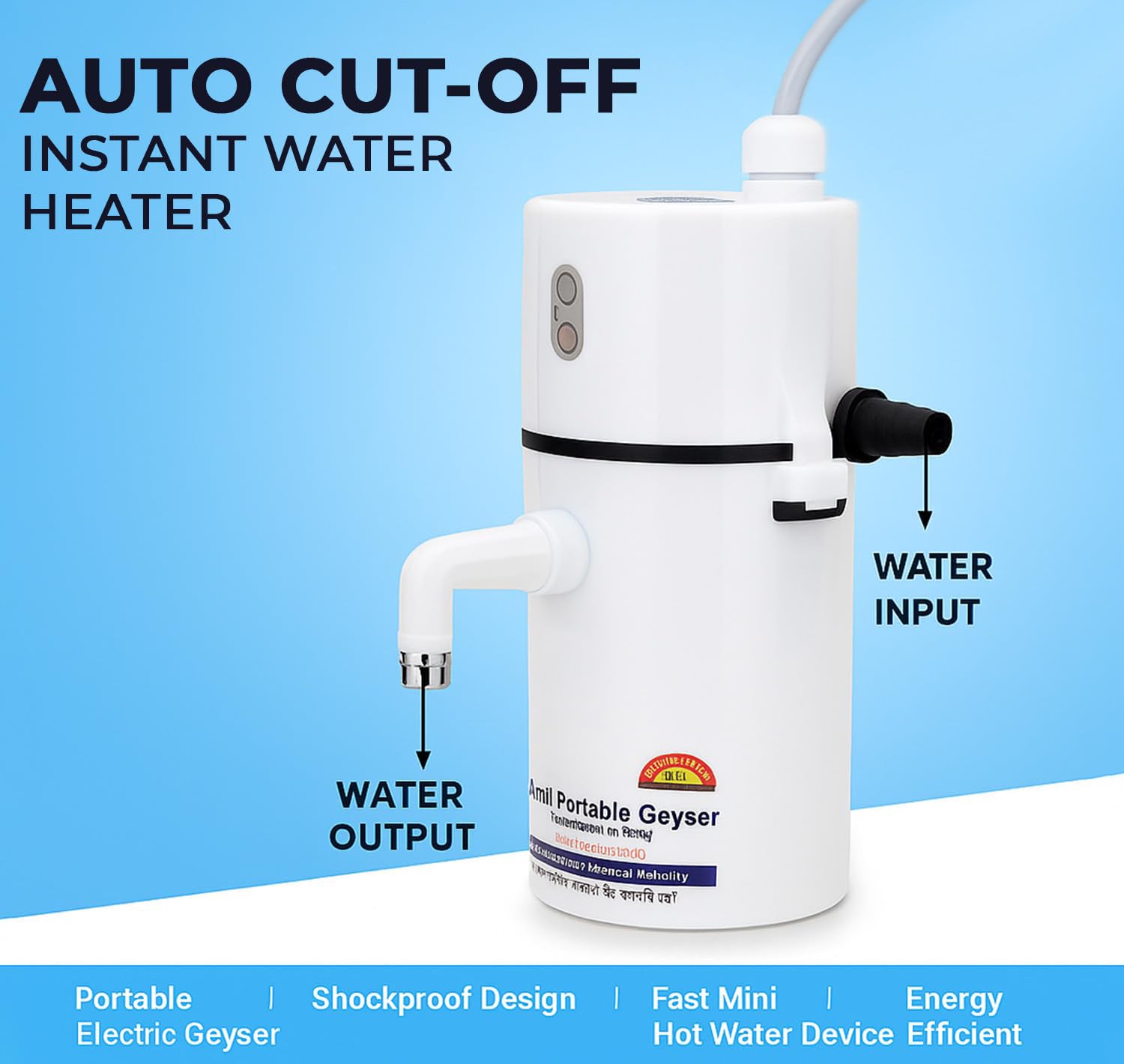 Instant Mini Water Heater (Geyser) – | Portable Electric Geyser  | Shockproof Fast Heating Mini Hot Water Device | Energy Efficient