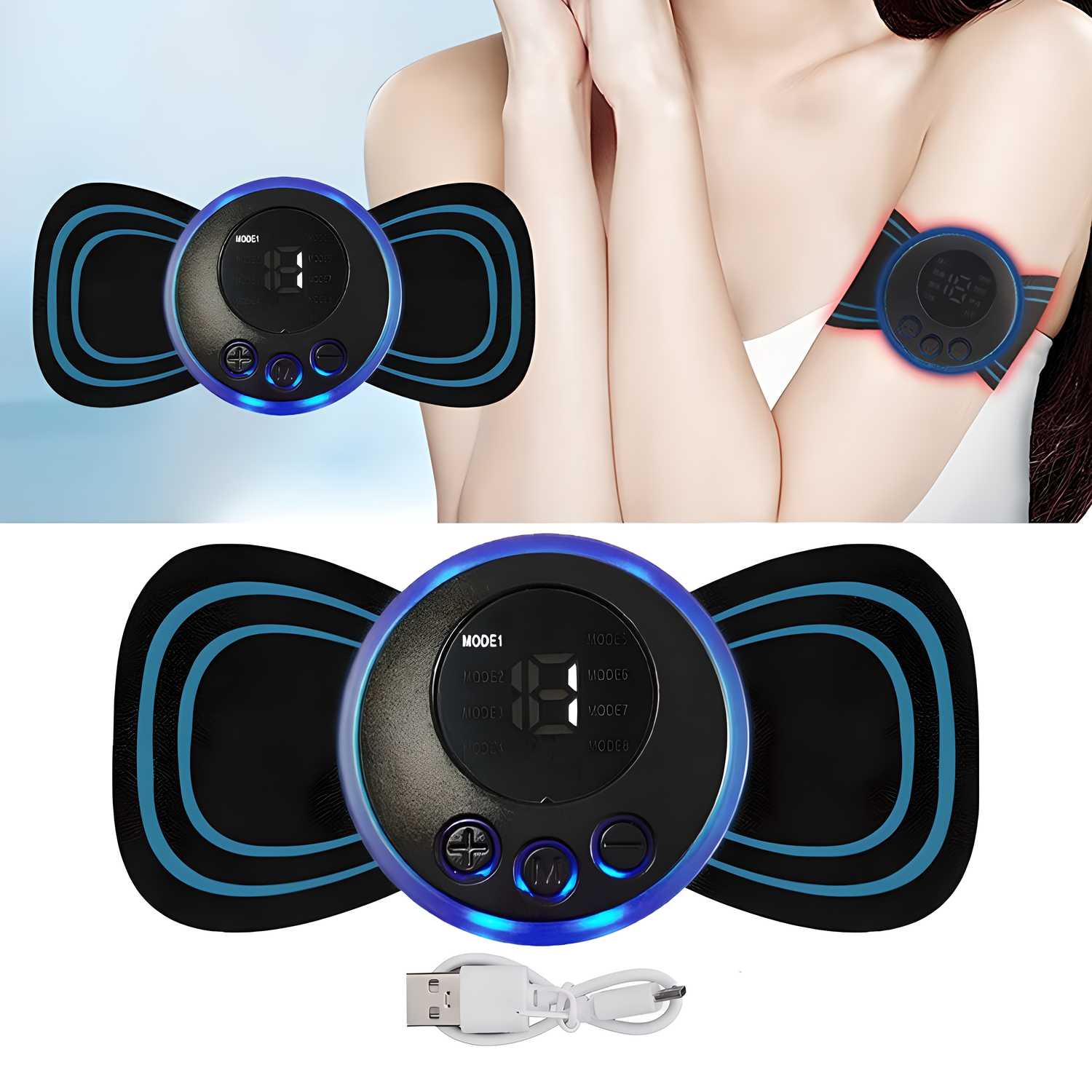 Wireless EMS Mini Body Massager Machine Portable Butterfly Massager for Blood Circulation, Pain Relief with 8 Modes & 19 Strength