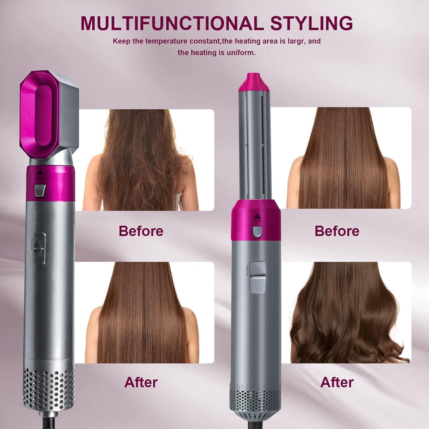 5 in 1 Hair Styler for Women - Multifunctional Hot Air Brush with Detachable Heads